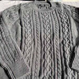 Fisherman Cable Long-Sleeve Crewneck Sweater DEEP STEEL GRAY, Unisex, Size XL